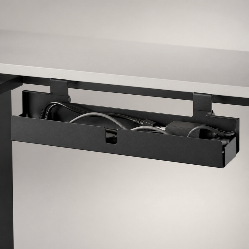 Plateau passe-cables sous bureau